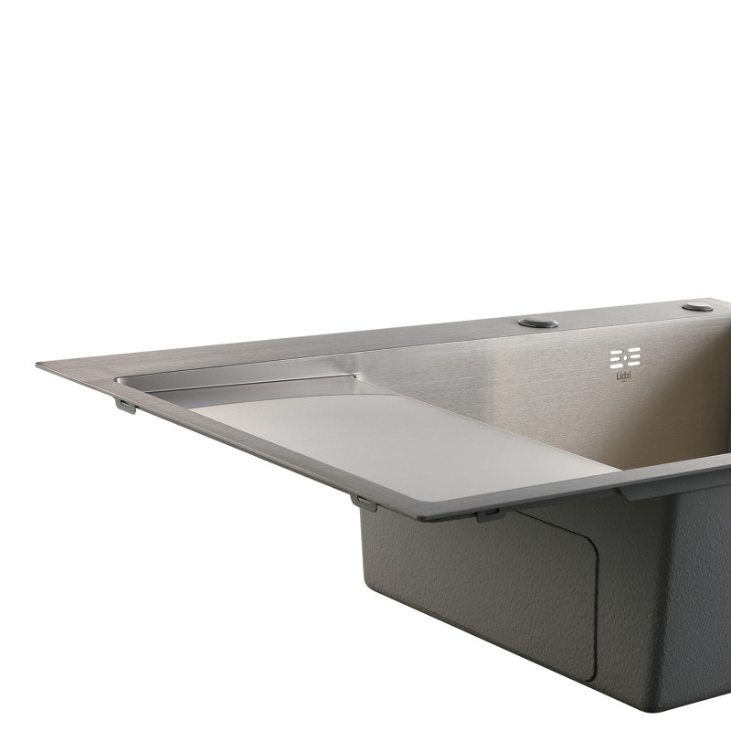 Мийка для кухні інтегрована Lidz Handmade Max 500 H7849L Brushed Steel, 3,0/1,0 мм, крило зліва, збільшена чаша LDH7849LBRU49463 SD00055587
