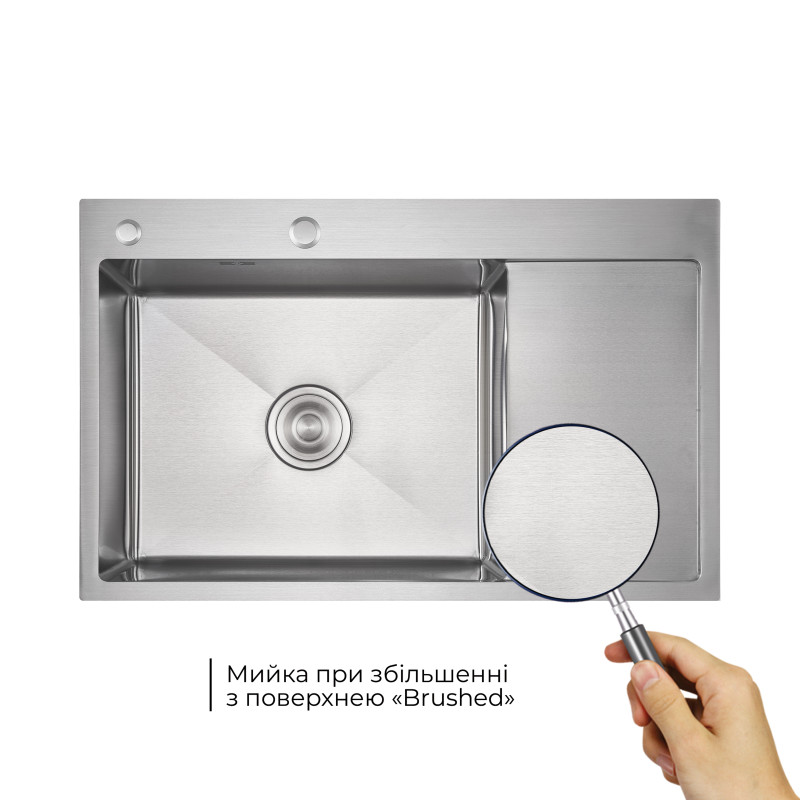 Мийка для кухні інтегрована Lidz Handmade Max 500 H7849R Brushed Steel, 3,0/1,0 мм, крило праворуч, збільшена чаша LDH7849RBRU49464 SD00055588