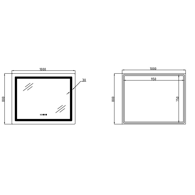 Дзеркало Lidz Kubis (KU2) 1000х800 з годинником, з LED-підсвічуванням Touch, з антизапотіванням, з димером, рег. яскравості LDKU1000800CL49282 SD00055406