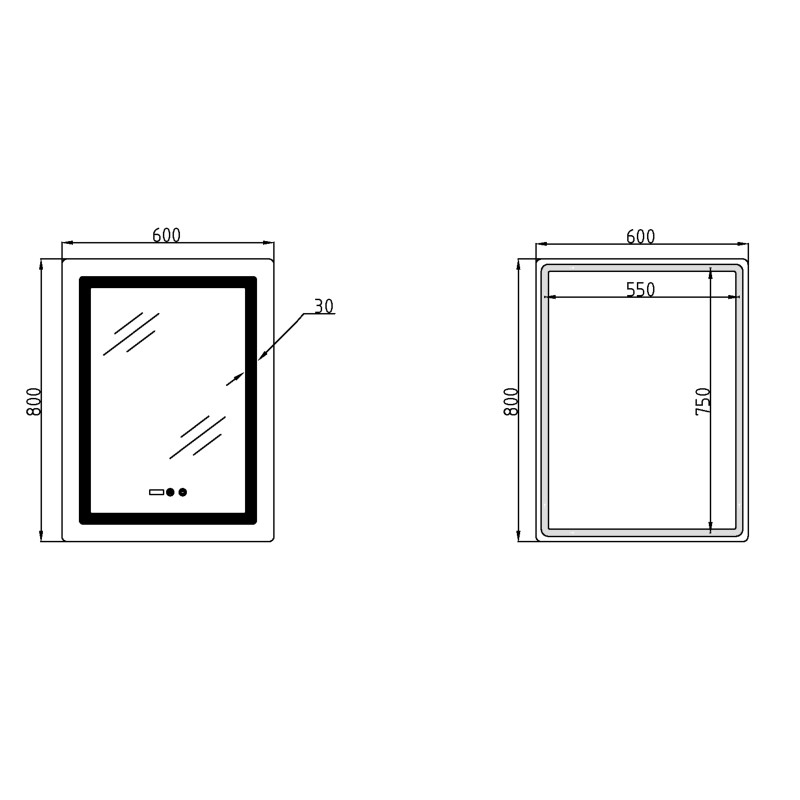 Дзеркало Lidz Kubis (KU2) 600х800 з годинником, з LED-підсвічуванням Touch, з антизапотіванням, з димером, рег. яскравості LDKU600800CL49280 SD00055404