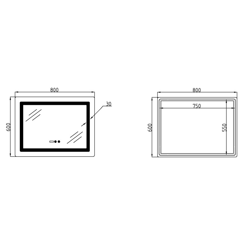 Дзеркало Lidz Kubis (KU2) 800х600 з годинником, з LED-підсвічуванням Touch, з антизапотіванням, з димером, рег. яскравості LDKU800600CL48281 SD00055405