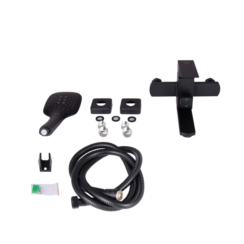 Lidz Змішувач для ванни Kubis 006 із душовим гарнітуром чорний (LDKUB006BLA43377)
