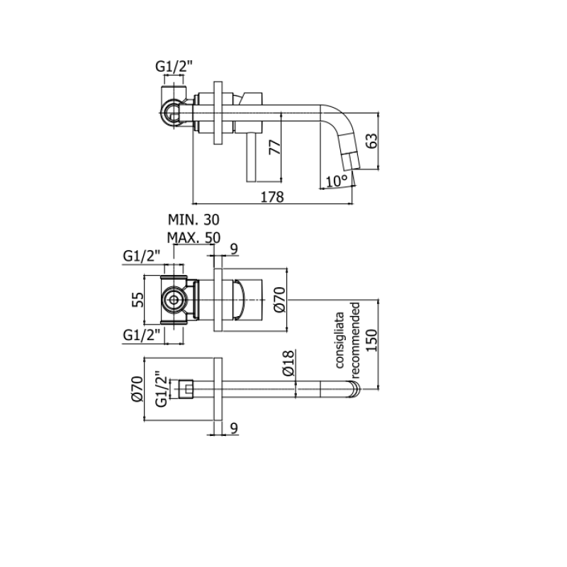 LIG006NO70 LIGHT Змішувач дляраковини, вилив 175 мм чорний