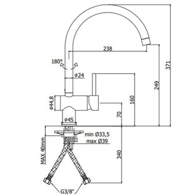 Paffoni Змішувач для мийки Light LIG 280 NO чорний матовий (LIG280NO)