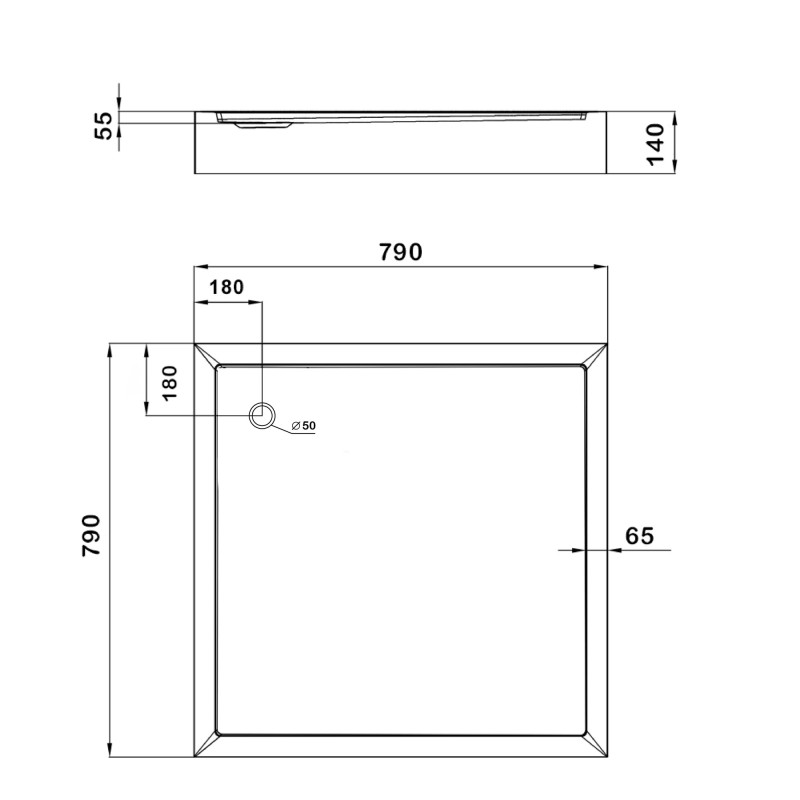 Lidz Душовий піддон KAPIELKA ST80x80x14 низький, напівкруглий, діаметр зливу 52 мм