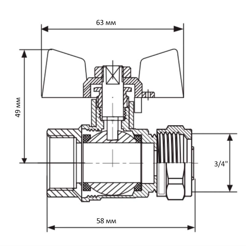 Кран шаровый Koer KR.352 - 20x3/4F Wing (LL1789)