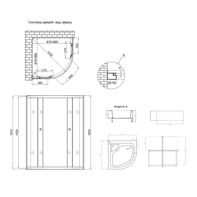 Lidz Душова кабіна Latwa SC90x90.SAT.HIGH.FR полукругла, скло Frost 4 мм + Душовий піддон KAPIELKA ST90x90x41, з панеллю (LLSC9090SATHIGHFR2SET)