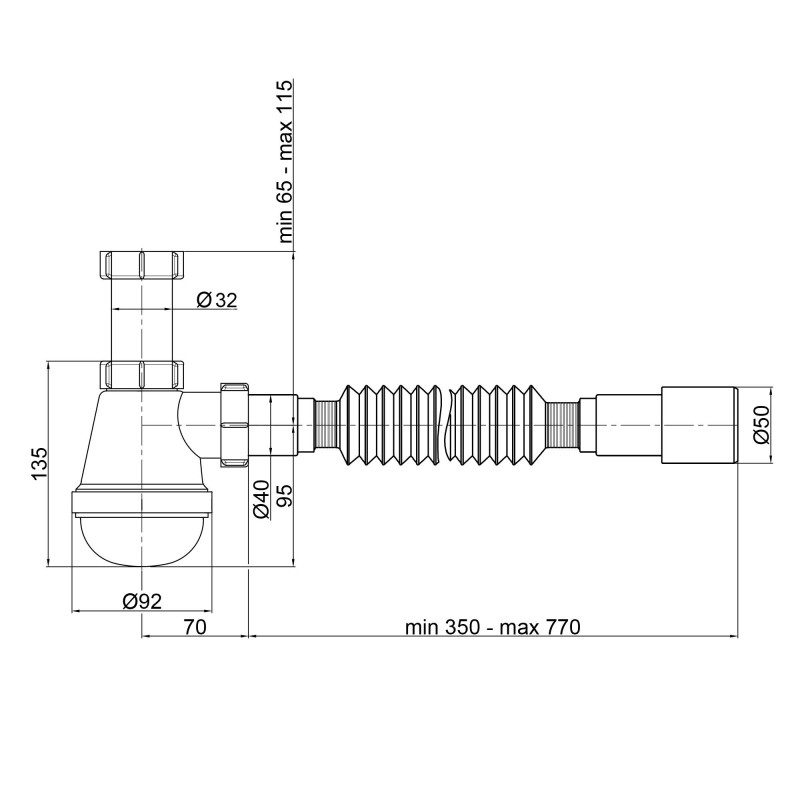 Lidz Сифон для раковини (WHI) 60 08 E003 00 (вихід 50 мм) без випуска