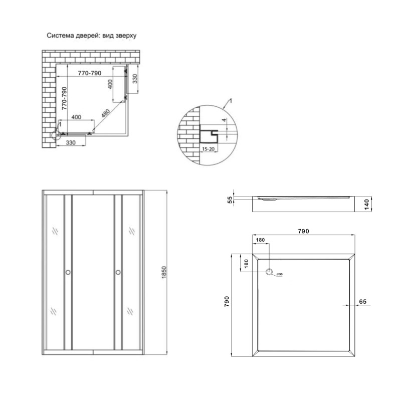 Lidz Душова кабіна Wawel SC80x80.SAT.LOW.GR, скло тон. 4 мм + Душовий піддон KAPIELKA ST80x80х14
