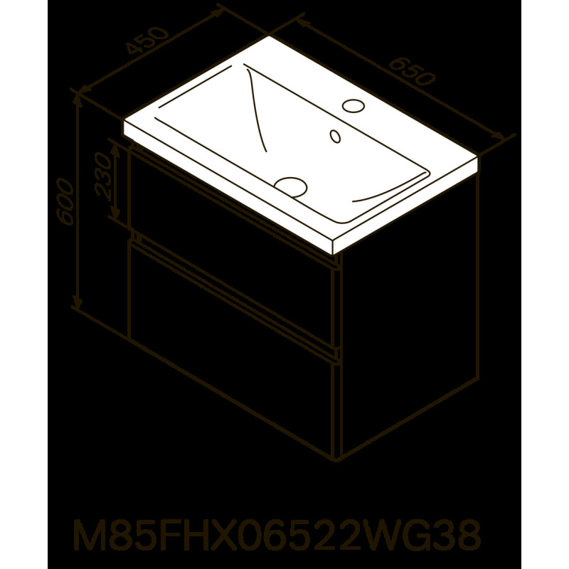 Тумба з раковиною, підвісна, 65 см, 2 ящика AM.PM M85-FHX0652-WC0652WG38 X-Joy