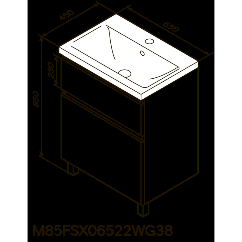 Тумба з раковиною, підлогова, 65 см, 2 ящика AM.PM M85-FSX0652-WC0652WG38 X-Joy