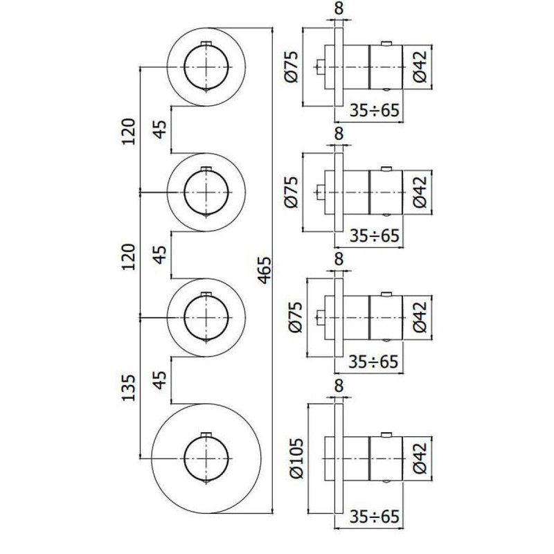MDE019CR Paffoni modular boxЗовнішня частина до термостата на 3 вих, вертик./горизонт. установка,хром
