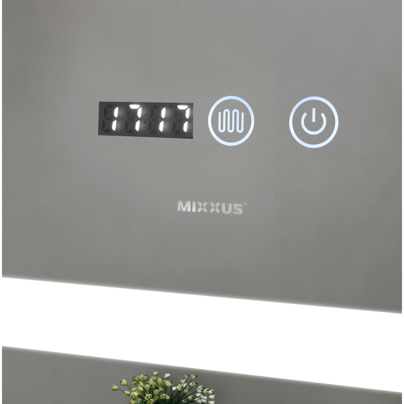 Дзеркало Mixxus LIGHT MR01-90x70 з Led Touch, Anti-fog, димером, регулятором яскравості, годинником