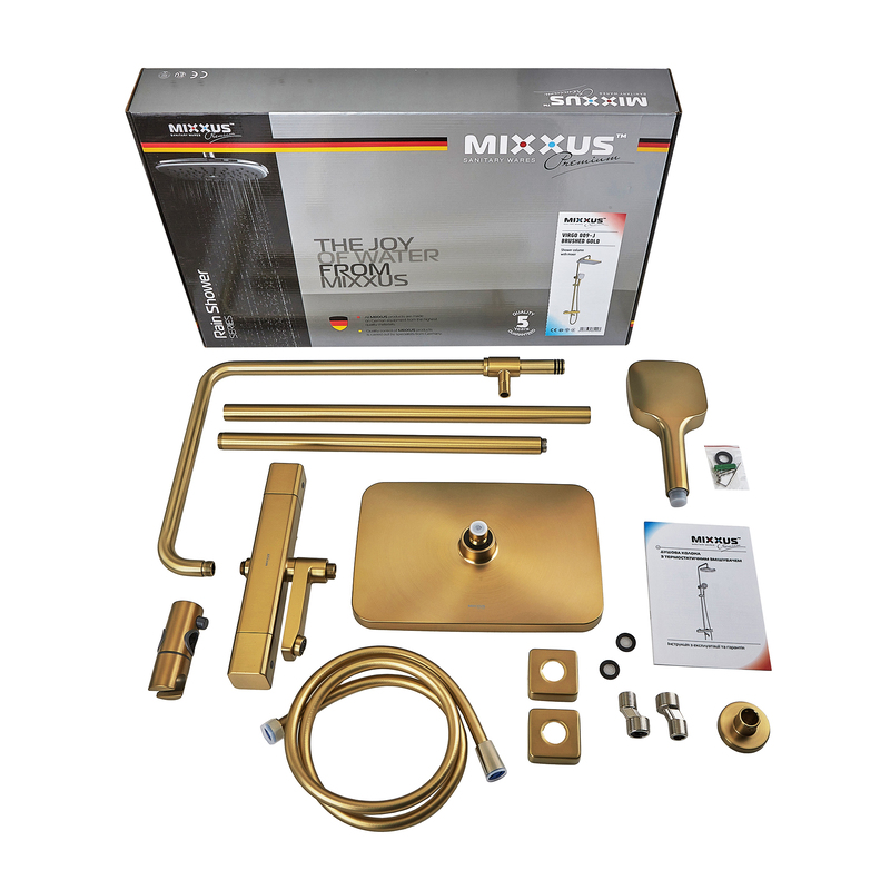 Душова колона Mixxus Premium VIRGO 009-J BRUSHED GOLD з термостатичним змішувачем,3 функції (MI6649)