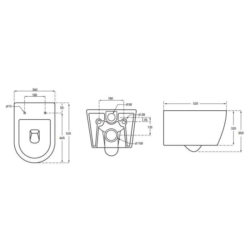 Унітаз підвісний Mixxus ELLIPSE-0306-T3 520x360x365mm, система змиву TORNADO 3.0 (MI6704)