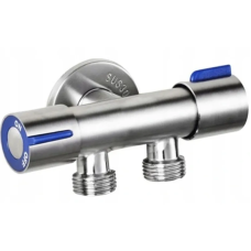 Кран для підключення сантехприладів Mixxus VAL-11-1/2x1/2x1/2 з нержавіючої сталі SUS304 (синій) (M