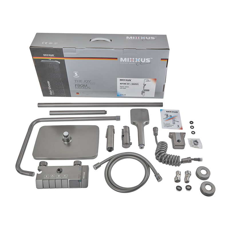 Душова колона зі змішувачем Mixxus Premium NEPTUNE 009-J GRAPHITE з кнопкою перемикання, 4 режими (MI6833)