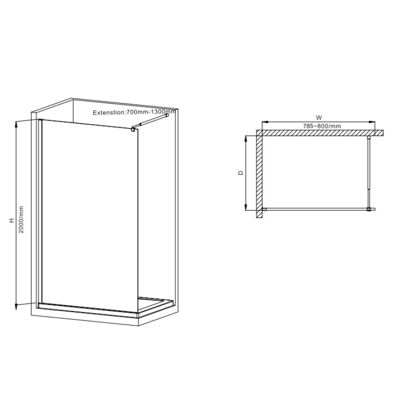 Душова перегородка Mixxus Premium FLAT SP01-80x200-TR Chrome Walk-In прозоре скло 8мм (MI6849)