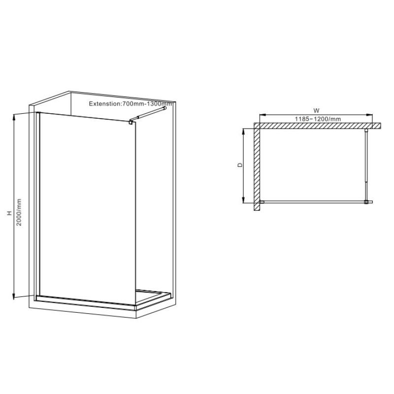 Душова перегородка Mixxus Premium FLAT SP01-120x200-TR Chrome Walk-In прозоре скло 8мм (MI6852)