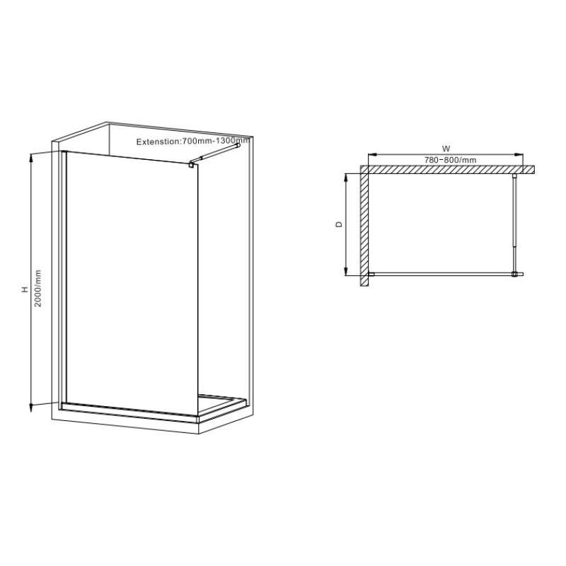 Душова перегородка Mixxus Premium FLAT SP02-80x200-TR Black Walk-In прозоре скло 8мм (MI6854)