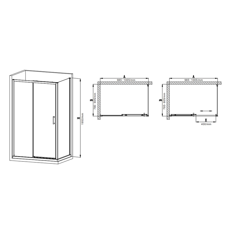 Душова кабіна без піддону Mixxus Premium DIVERSE SC03-100x80x195-TR Chrome прозоре скло 6мм (MI6865