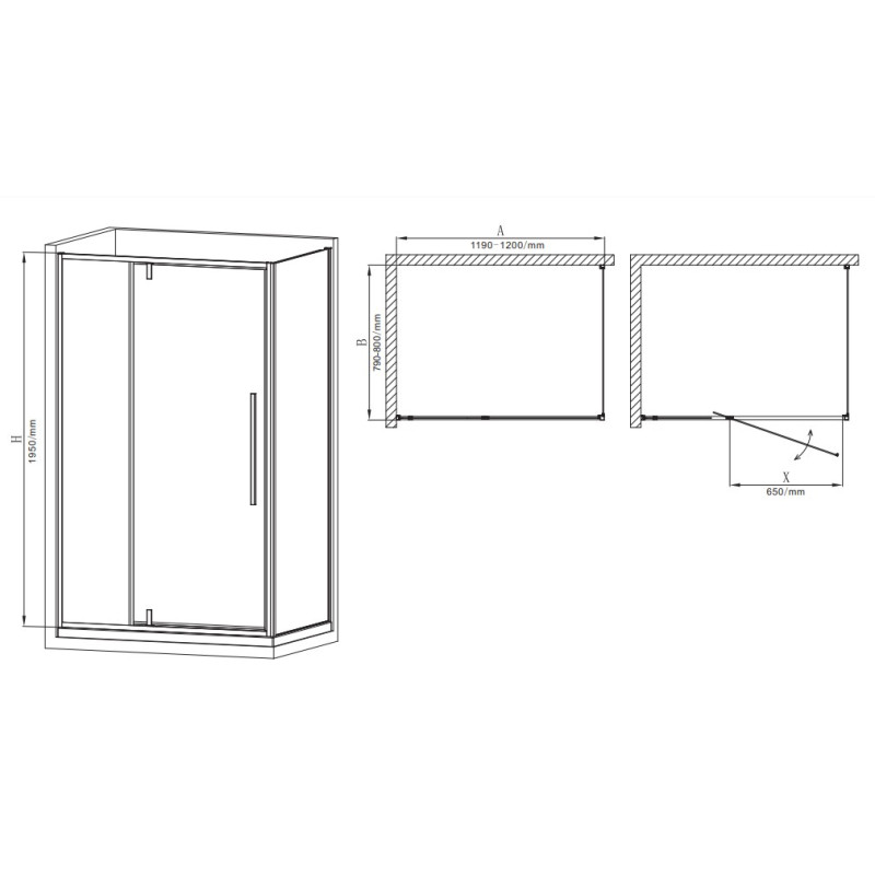 Душова кабіна без піддону Mixxus Premium BEVEL SC01-120x80x195-TR Black прозоре скло 6мм (MI6872)