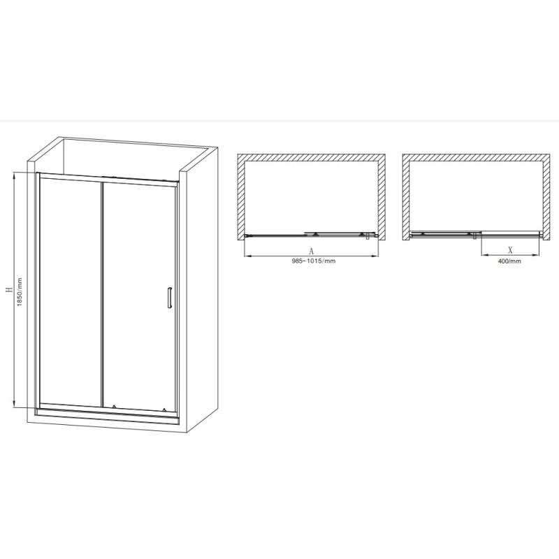 Двері в нішу Mixxus Premium DIVERSE SD01-100x185-TR Black прозоре скло 5мм (MI6876)