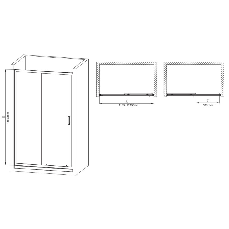Двері в нішу Mixxus Premium DIVERSE SD01-120x185-TR Black прозоре скло 5мм (MI6877)