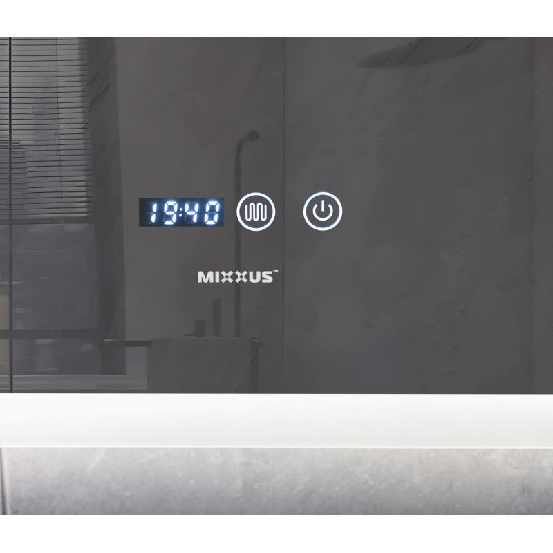 Дзеркало Mixxus FLAT MR04-100x80 з Led Touch, Anti-fog, димером, регулятором яскравості, годинником (MI6927)
