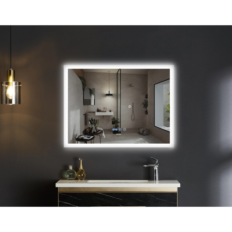 Дзеркало Mixxus FLAT MR04-100x80 з Led Touch, Anti-fog, димером, регулятором яскравості, годинником (MI6927)