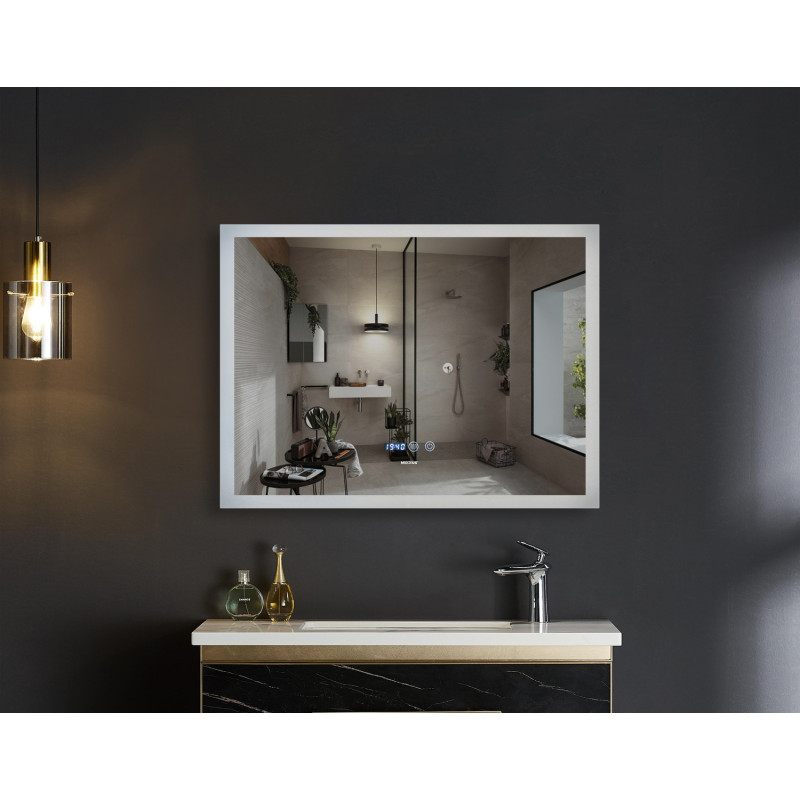 Дзеркало Mixxus FLAT MR04-80x60 з Led Touch, Anti-fog, димером, регулятором яскравості, годинником (MI6928)