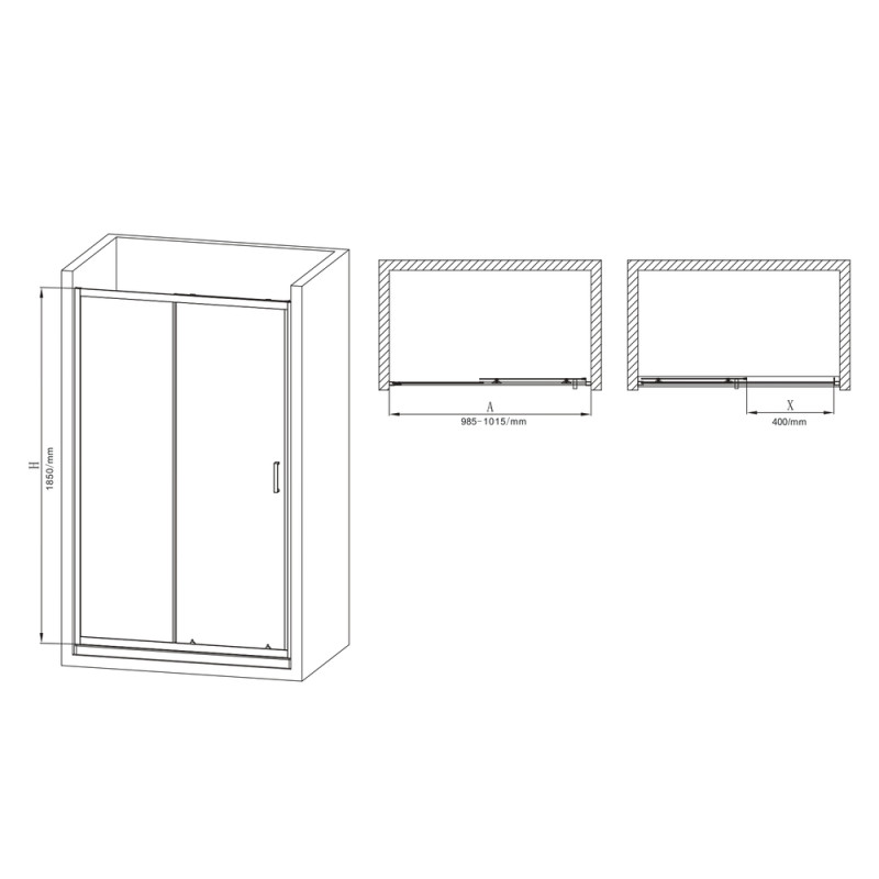 Двері у нішу розсувні MIXXUS PREMIUM DIVERSE SD01-100x185-TR CHROME прозоре скло 5мм (MI7165)