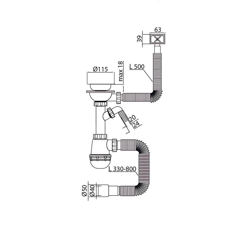 Сифон для кухні Mixxus SK-05-WH 3 1/2