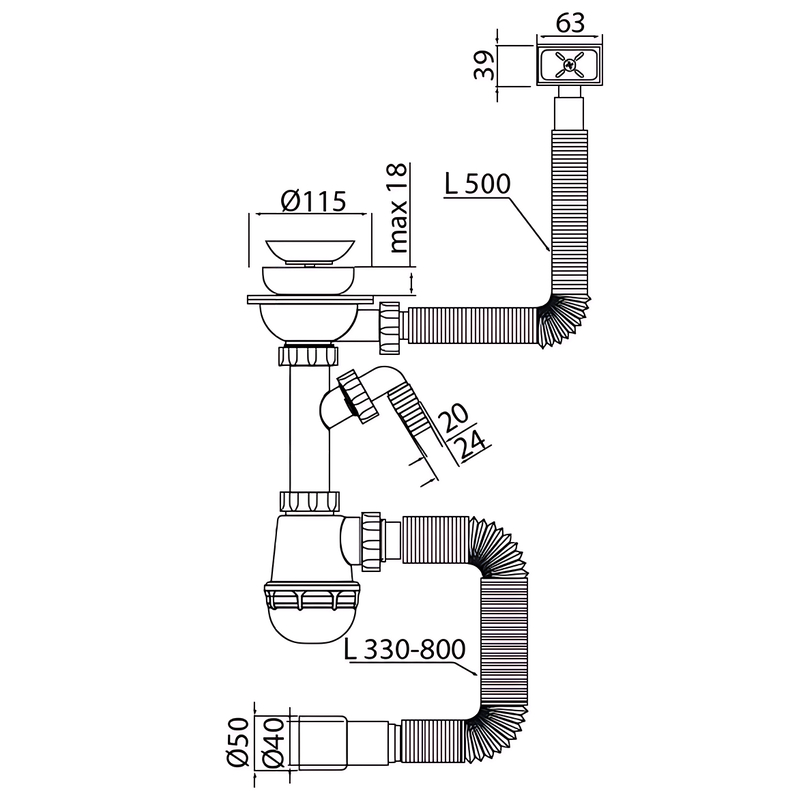 Сифон для кухні Mixxus SK-02-B 3 1/2