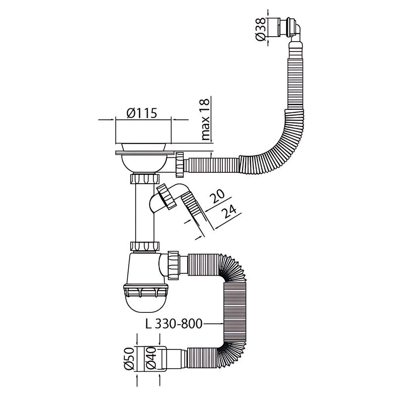 Сифон для кухні Mixxus SK-06-BL 3 1/2
