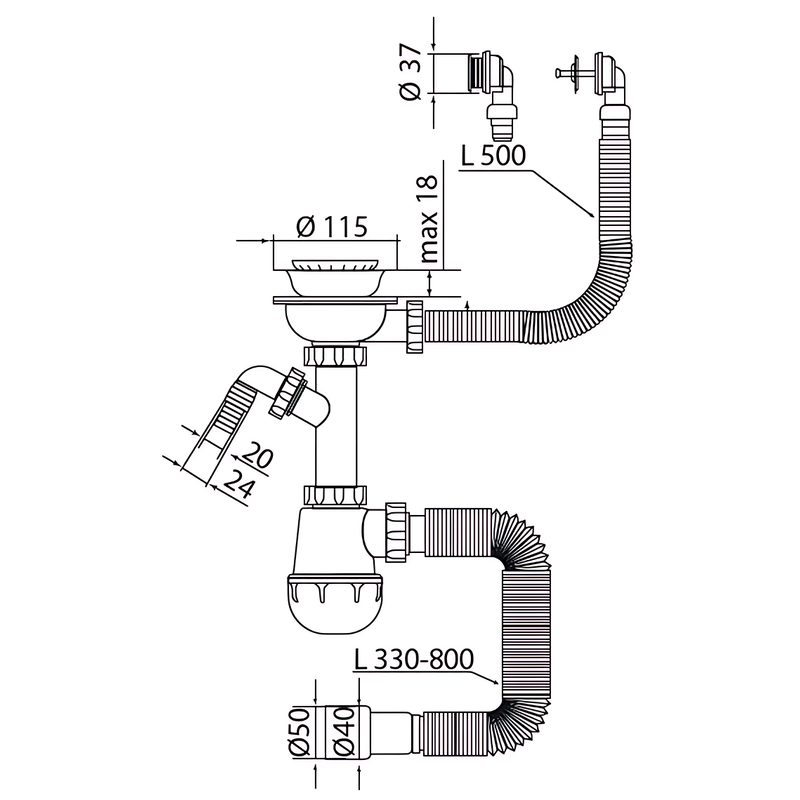 Сифон для кухні Mixxus SK-07-B 3 1/2