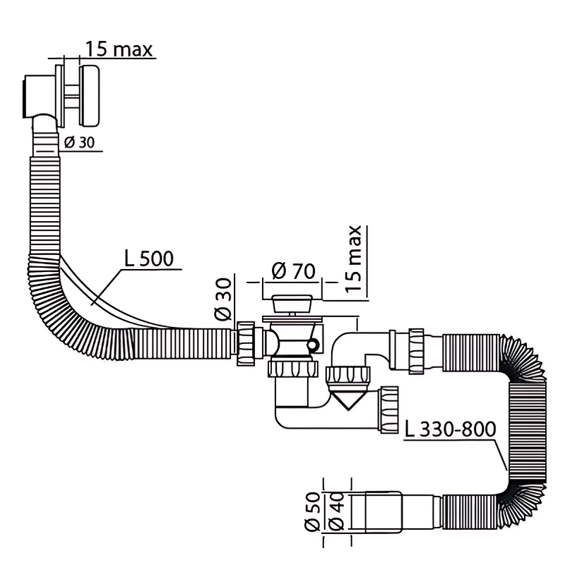 Сифон для ванни Mixxus SV-02-B з ревізією, перелив 