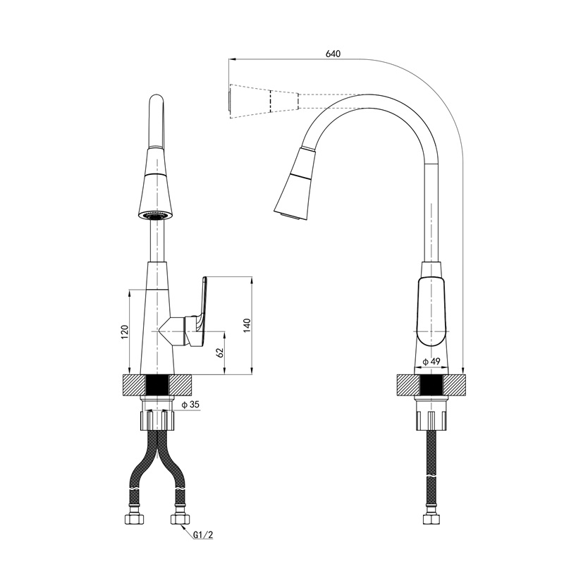 Змішувач для кухні Mixxus Premium Matis 011-T (NUT) Refl.Gray (Колір хром+силік.вилив сірий) (MI8267)
