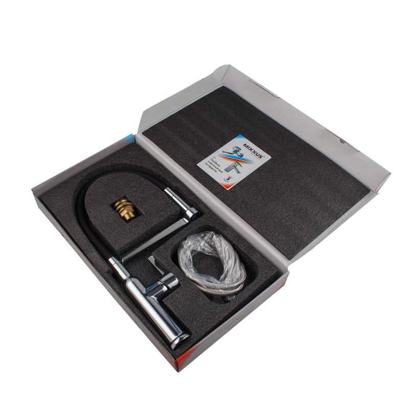 Змішувач для кухні MIXXUS PREMIUM PULL 017 REFL.BLACK (Колір хром+силік.вилив чорний) (MI8277)