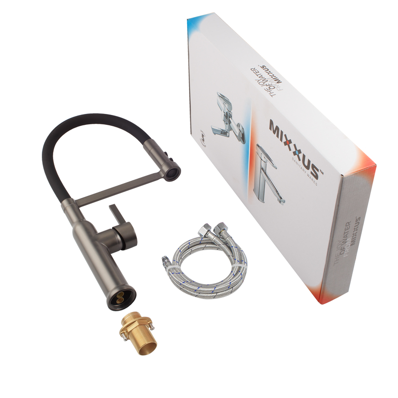 Змішувач для кухні MIXXUS PREMIUM PULL 017 GRAPHITE REFL.BLACK (Кол.графіт+силік.вилив чор.) (MI8278)