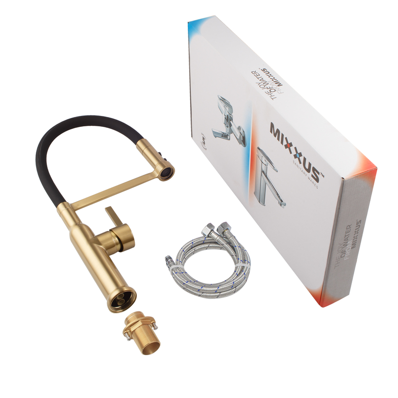 Змішувач для кухні MIXXUS PREMIUM PULL 017 BRUSHED GOLD REFL.BLACK (Кол.мат.зол.+сил.вил.чор.) (MI8280)