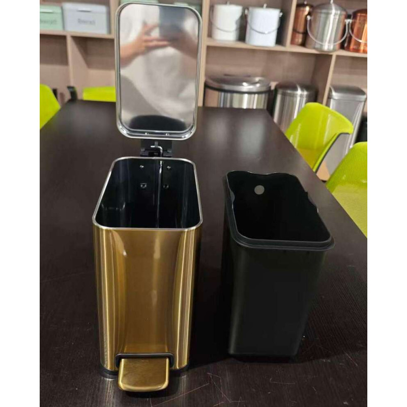 Відро для сміття з плавним закриттям прямокутне Mixxus Premium Quadro-TC0105 Brushed Gold 5 л (колір матове золото) (MI8394)