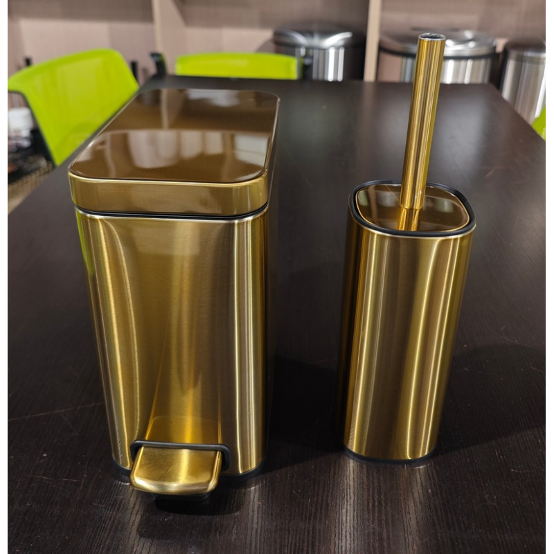 Відро для сміття з плавним закриттям прямокутне Mixxus Premium Quadro-TC0105 Brushed Gold 5 л (колір матове золото) (MI8394)