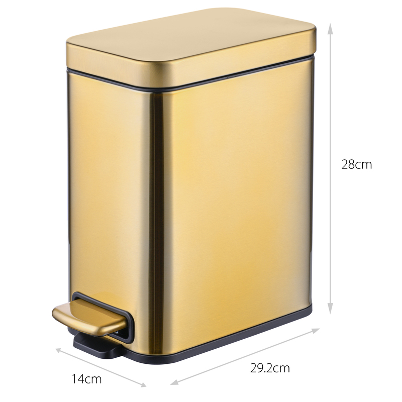 Відро для сміття з плавним закриттям прямокутне Mixxus Premium Quadro-TC0105 Brushed Gold 5 л (колір матове золото) (MI8394)