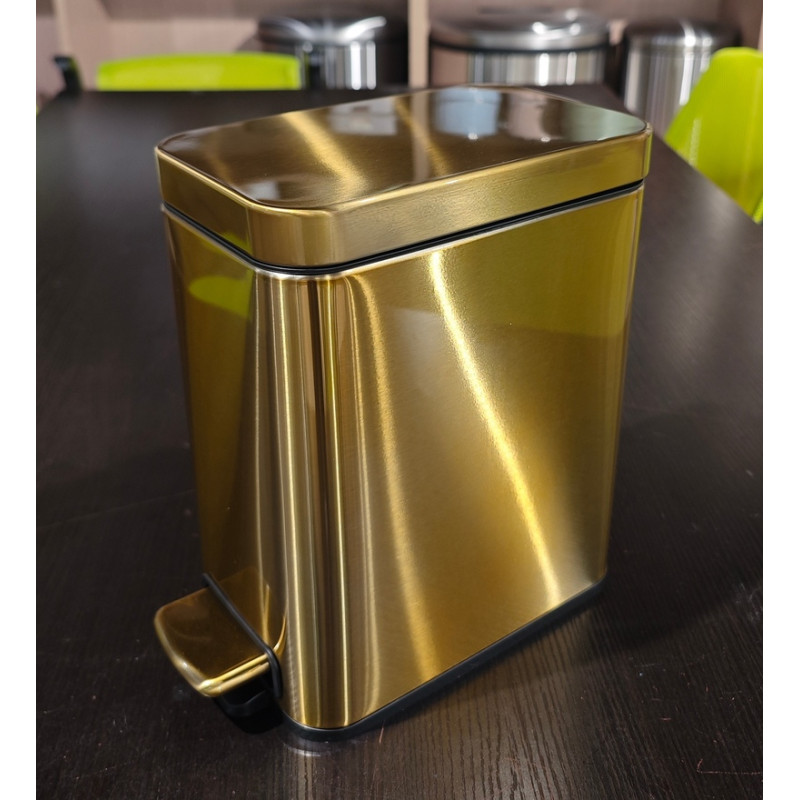 Відро для сміття з плавним закриттям прямокутне Mixxus Premium Quadro-TC0105 Brushed Gold 5 л (колір матове золото) (MI8394)