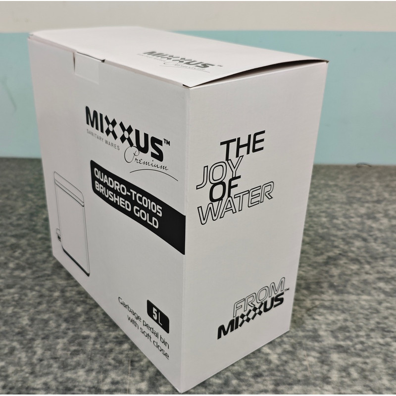 Відро для сміття з плавним закриттям прямокутне Mixxus Premium Quadro-TC0105 Brushed Gold 5 л (колір матове золото) (MI8394)
