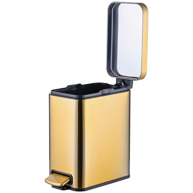 Відро для сміття з плавним закриттям прямокутне Mixxus Premium Quadro-TC0105 Brushed Gold 5 л (колір матове золото) (MI8394)