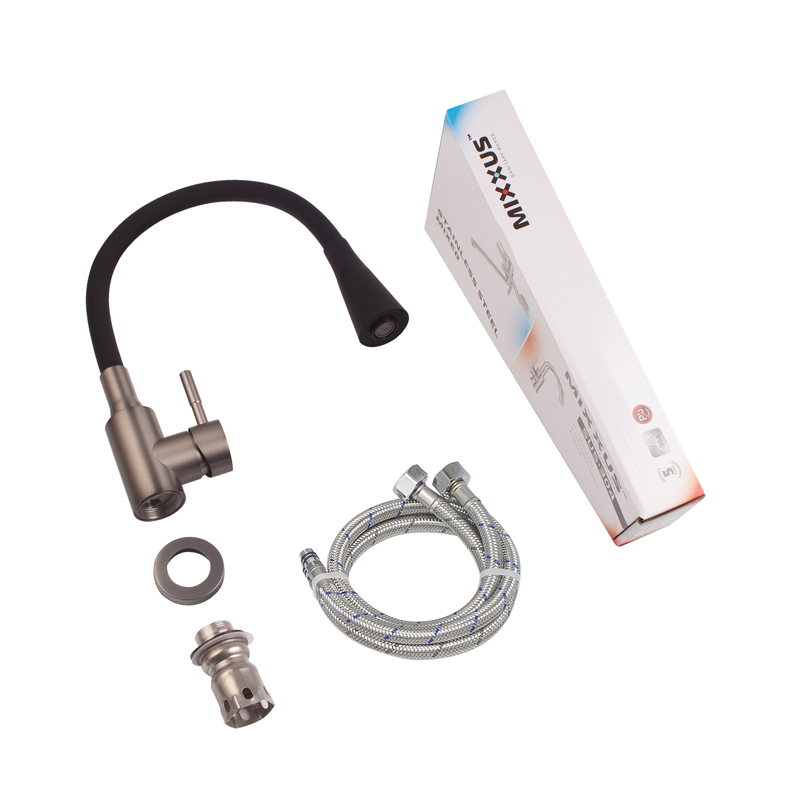 Змішувач для кухні Mixxus SEO-011-T Graphite Refl.Black з нерж.сталі SUS304 (Кол.графіт+сил.вилив чорний) (MI8434)