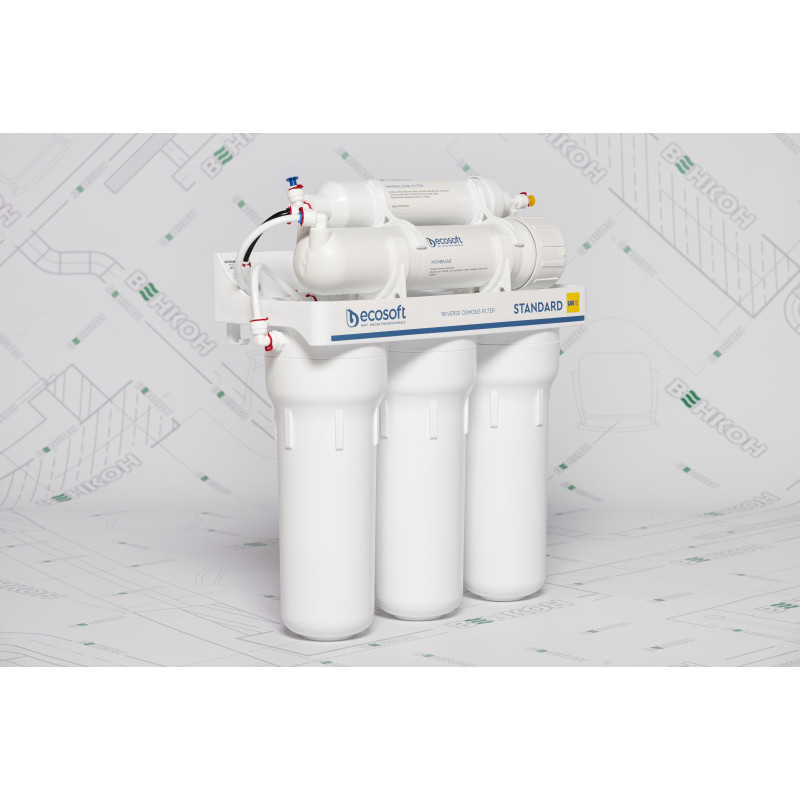 Фільтр зворотного осмосу Ecosoft Standard 5-50M PRO з мінералізатором, мембрана 50gpd, кран капля, дренаж 1:2 (MO550MECOSTD)