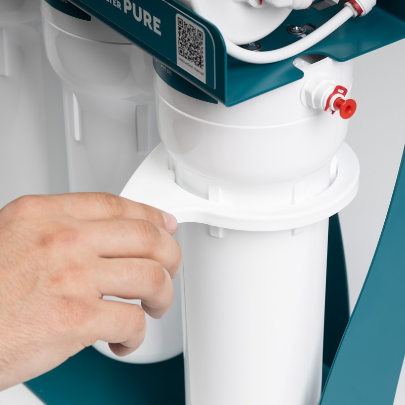 Фільтр зворотного осмосу Ecosoft P'URE Balance з помпою на станині, мембрана 75gpd DuPont, картридж Balance збагачує воду кальцієм і магнієм, дренаж 1:1 (MO675MBALPSECO)